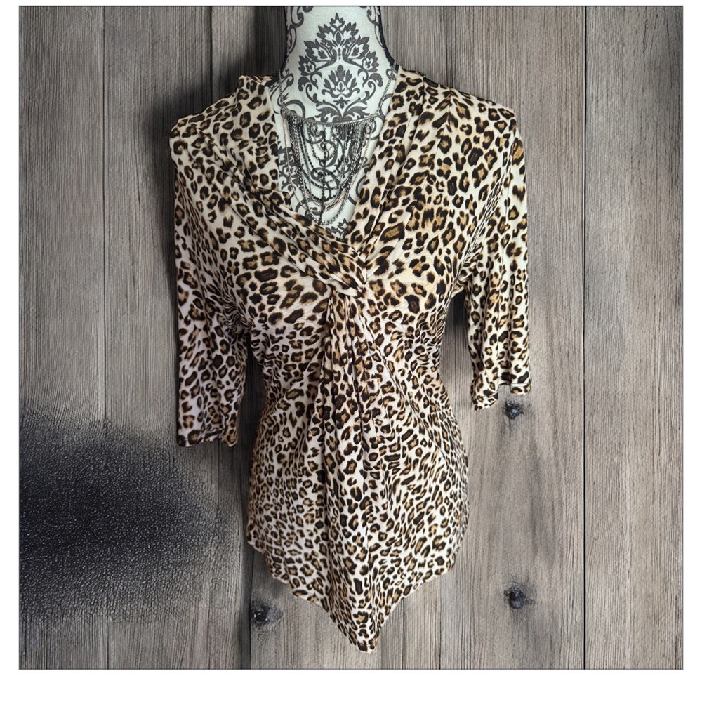 NWOTPremise Brown and Black Asymmetrical Blouse with Notched Collar - Picture 2 of 4